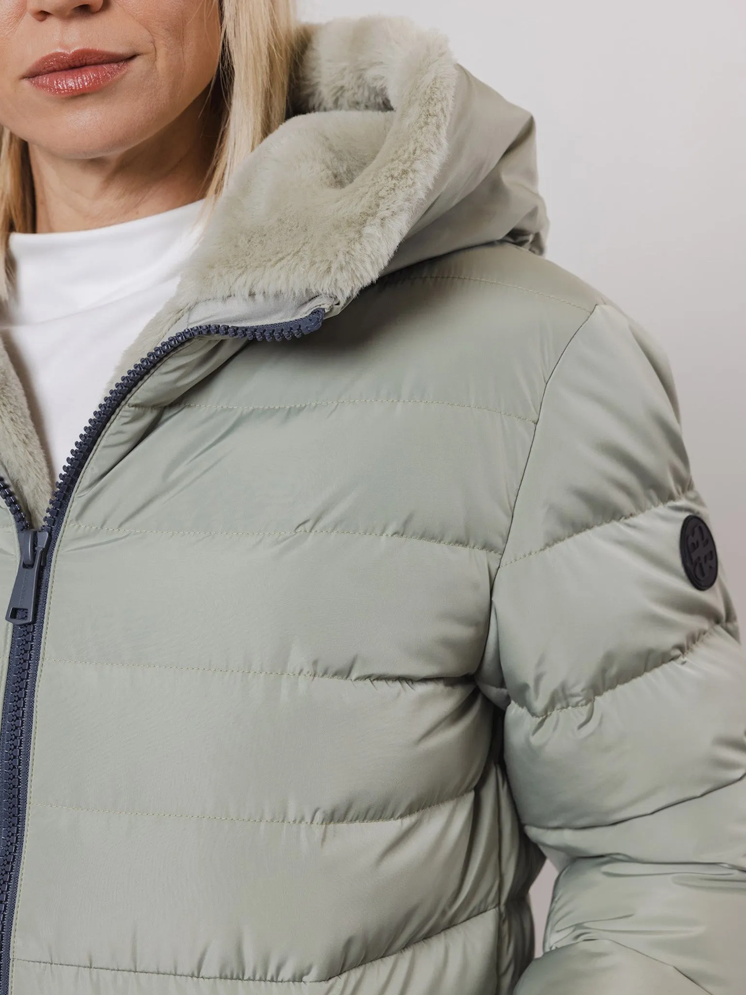 Rino   Pelle KEILA Fur Lined Long Padded Coat - Artichoke