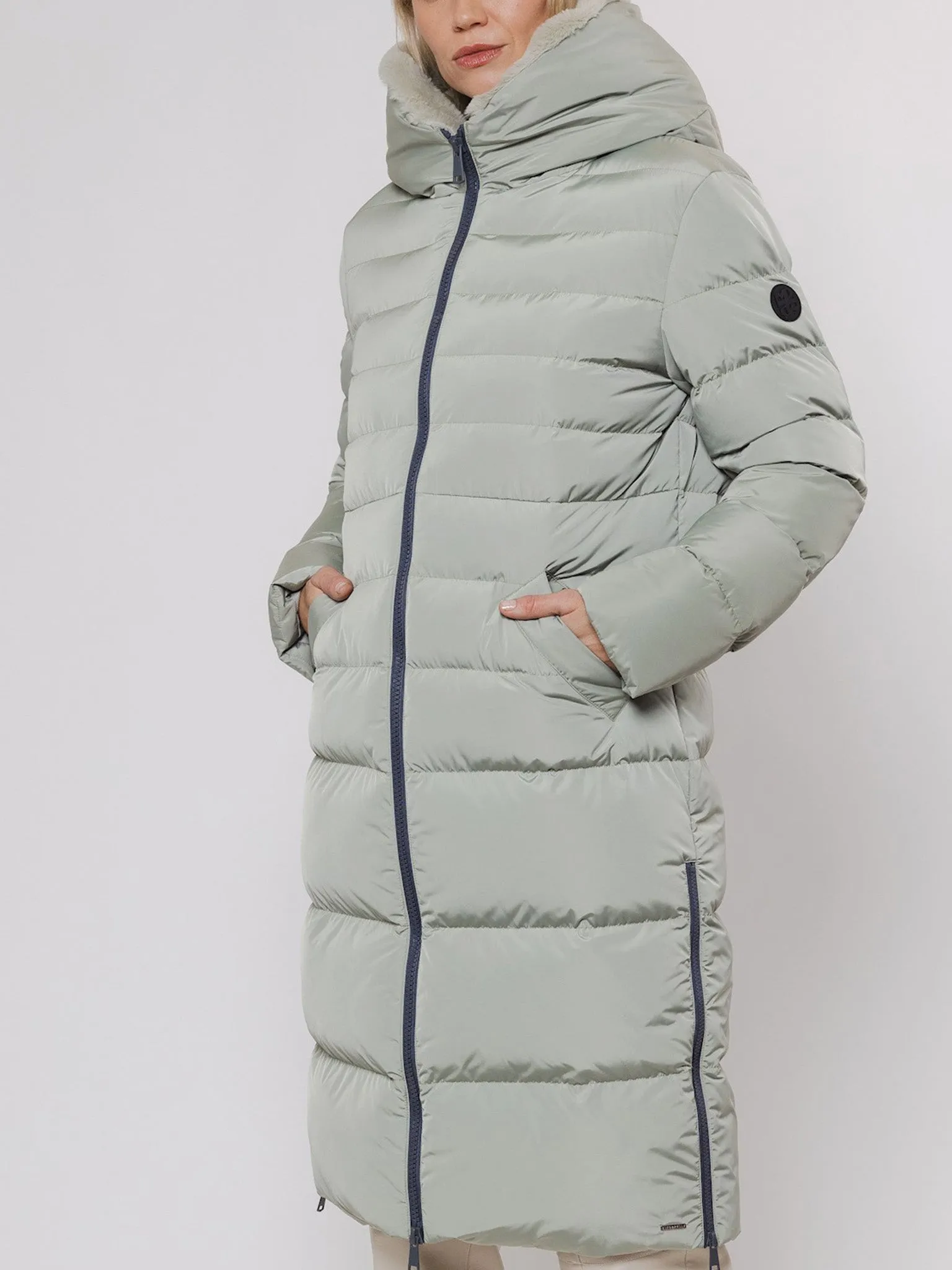 Rino   Pelle KEILA Fur Lined Long Padded Coat - Artichoke