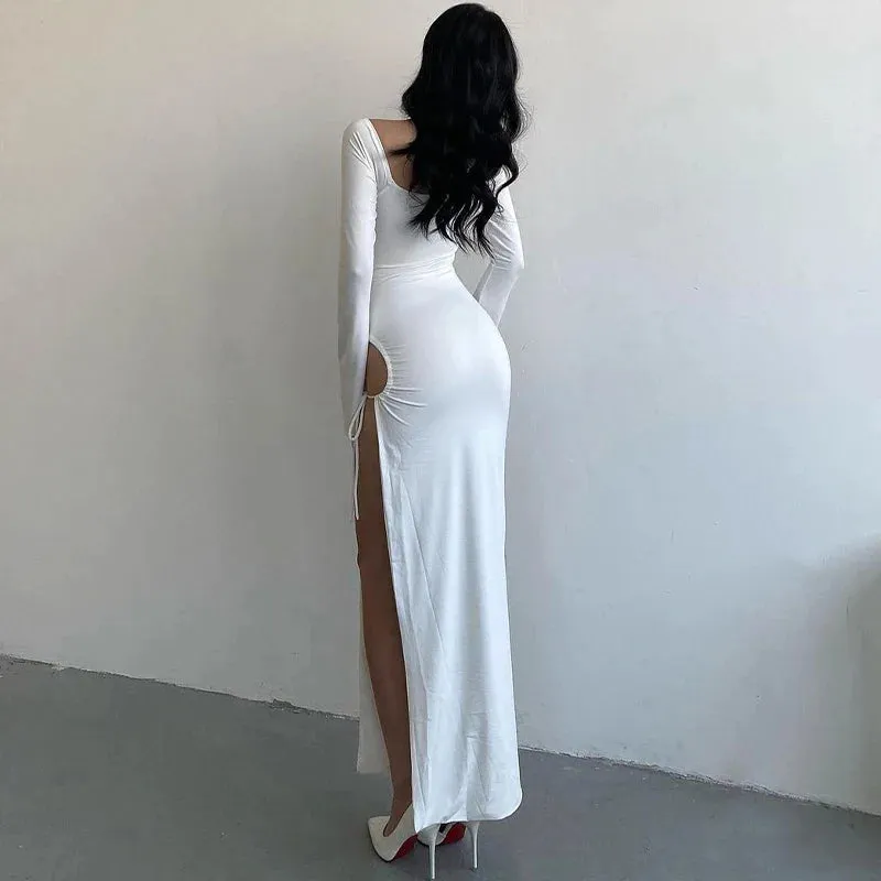 Sizzle Split Ruched Maxi Dress