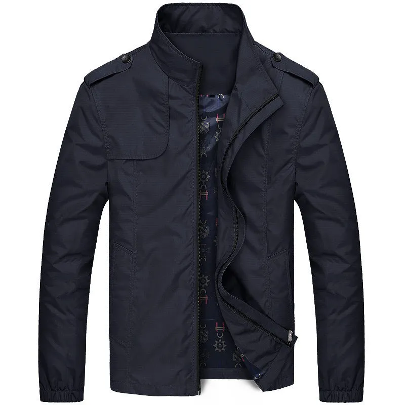 Stand-up Collar Slim Fit Thin Trench Coat Fleece-lined Thickened Jacket