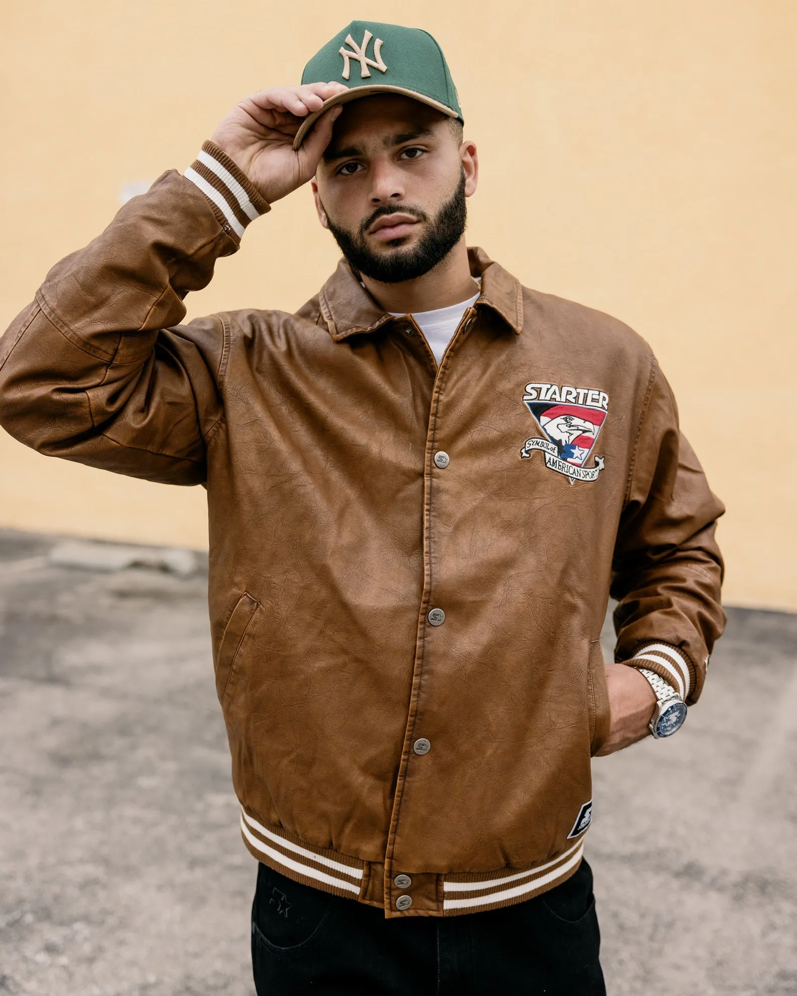 Starter Symbol Leather Jacket Brown