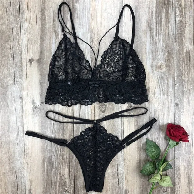 Strappy Seamless Lace Lingerie Set