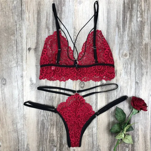 Strappy Seamless Lace Lingerie Set