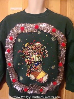 Tacky Cheap Christmas Sweatshirt Patchwork Stocking