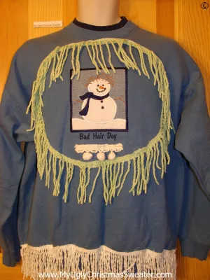 Tacky Christmas Sweatshirt Funny Bad Hair Day Snowman