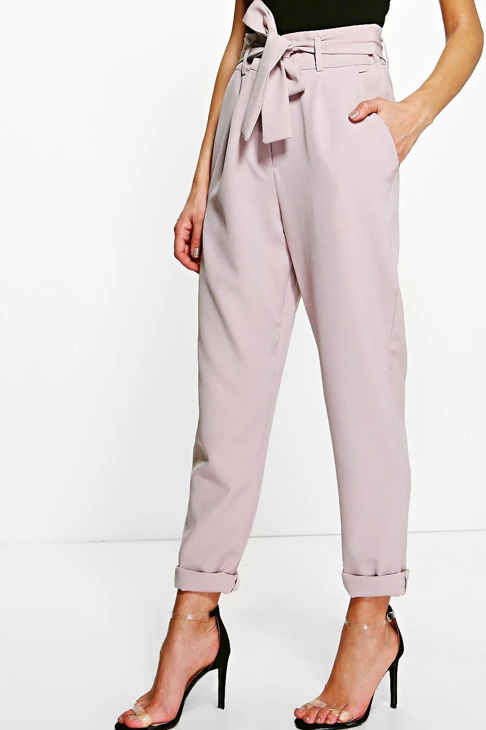 Tie Waist Tailored Slim Fit Trousers