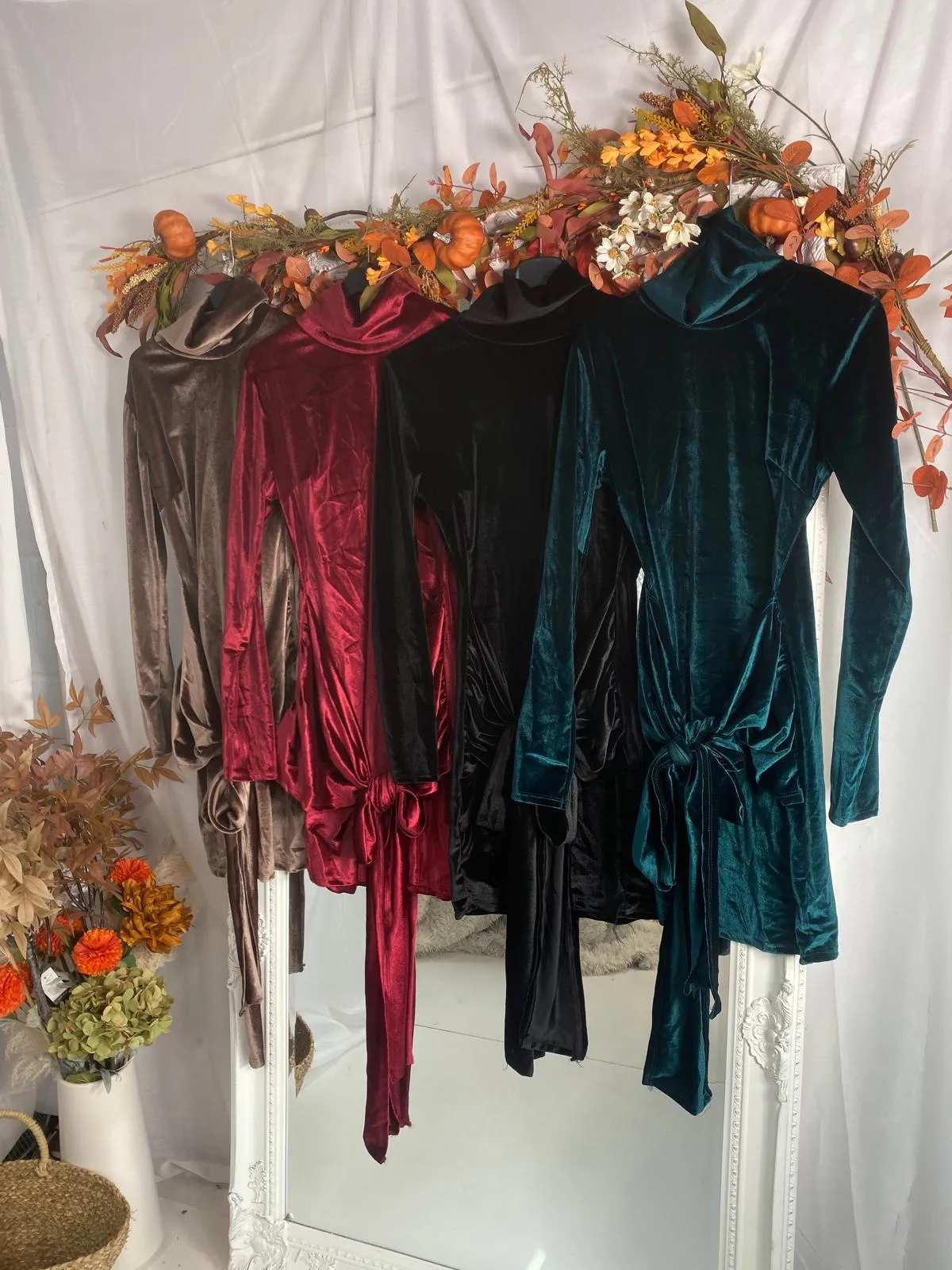 Velvet High Neck Knot Detail Mini  Dress