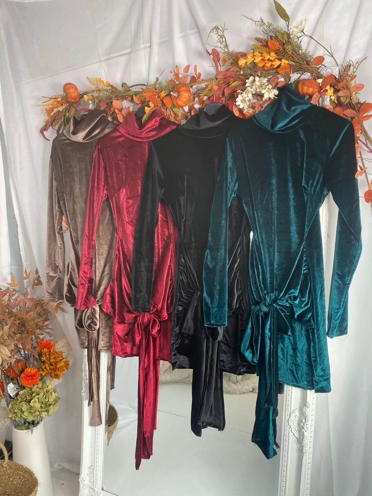 Velvet High Neck Knot Detail Mini  Dress