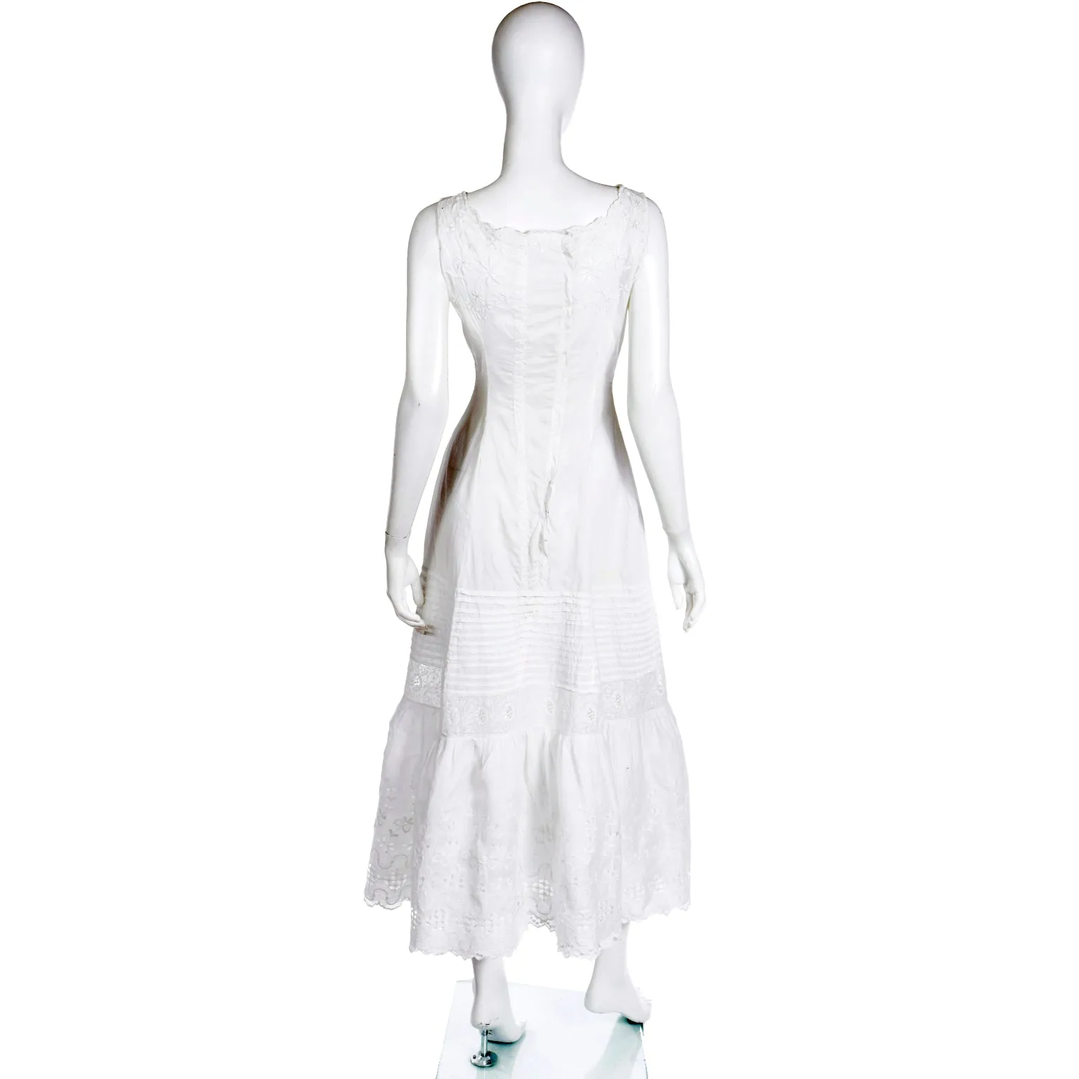 Victorian White Cotton Broderie Anglaise Dress w/ Embroidery & M Monogram