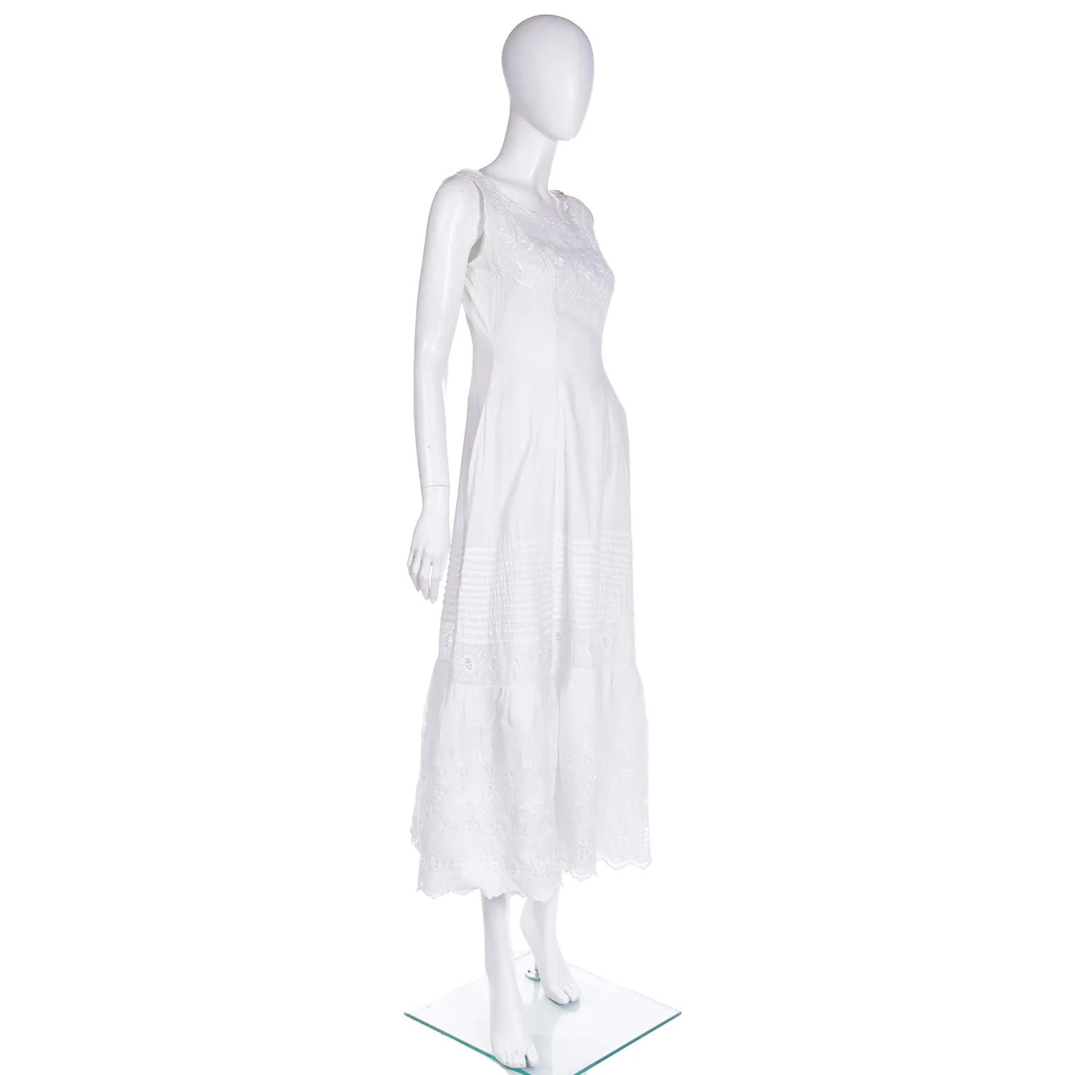 Victorian White Cotton Broderie Anglaise Dress w/ Embroidery & M Monogram