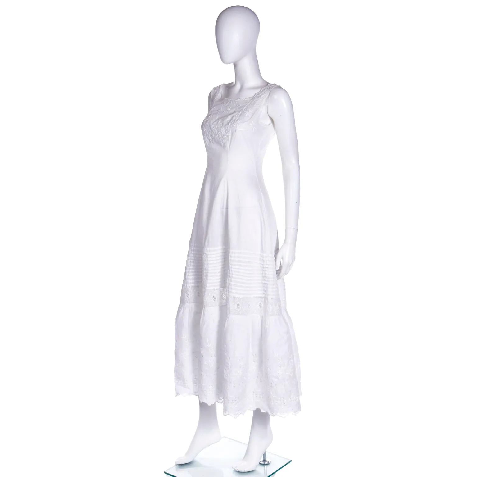 Victorian White Cotton Broderie Anglaise Dress w/ Embroidery & M Monogram