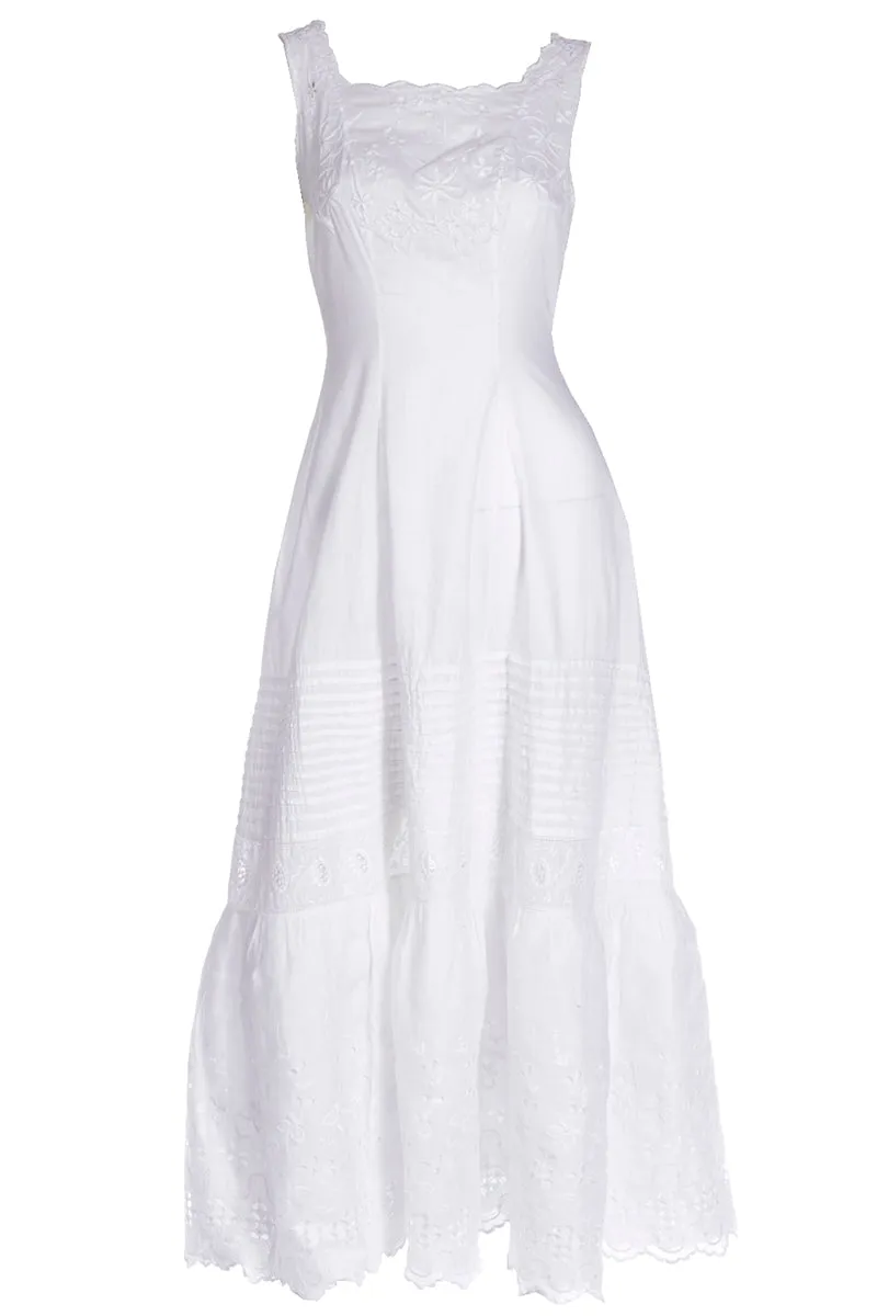 Victorian White Cotton Broderie Anglaise Dress w/ Embroidery & M Monogram