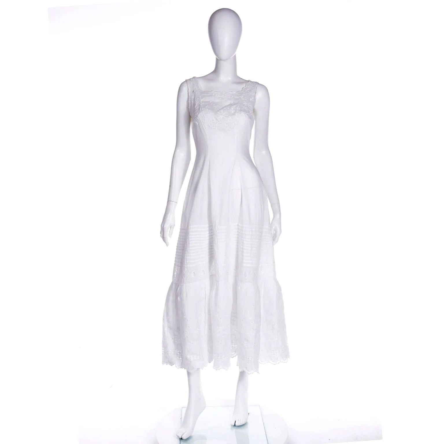 Victorian White Cotton Broderie Anglaise Dress w/ Embroidery & M Monogram