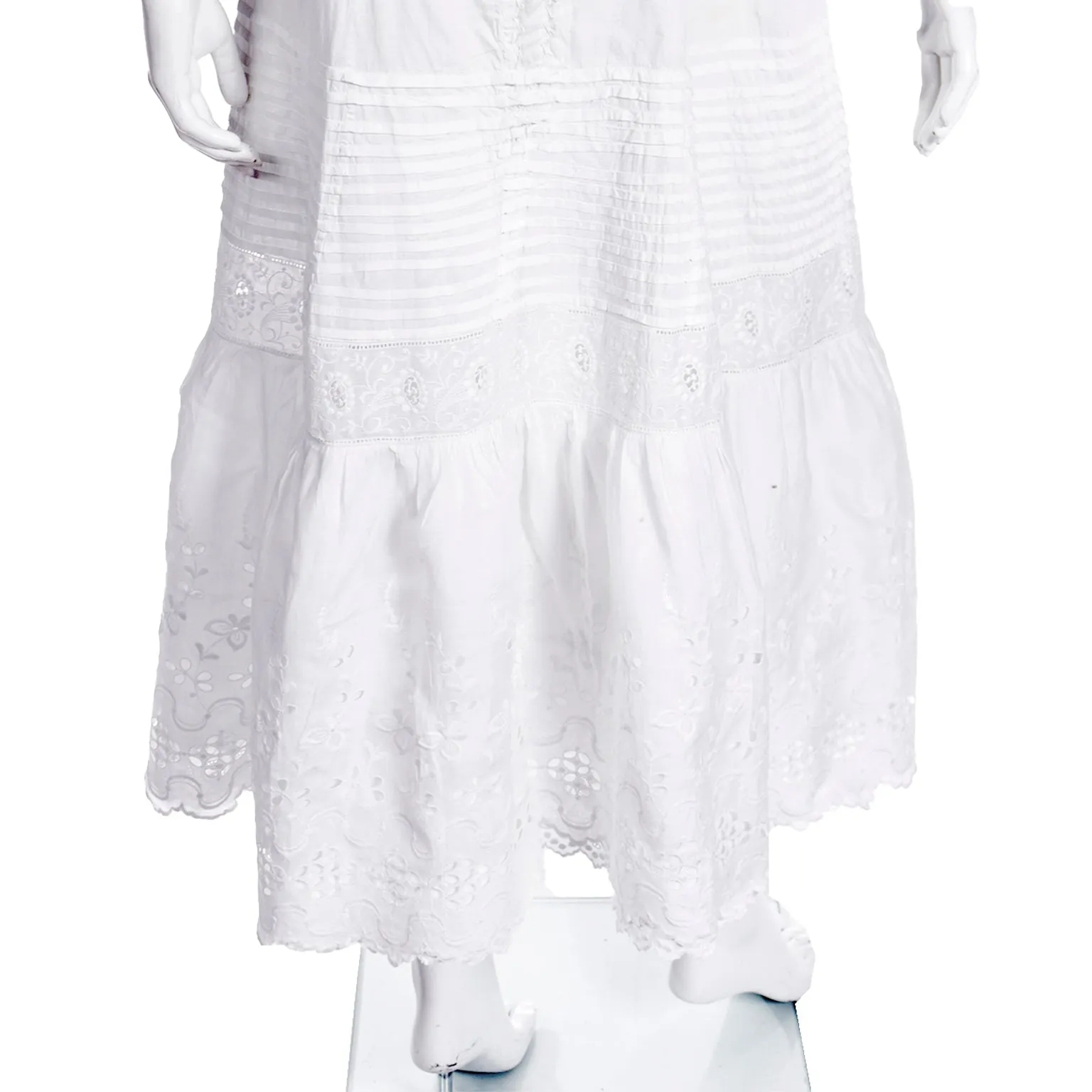 Victorian White Cotton Broderie Anglaise Dress w/ Embroidery & M Monogram