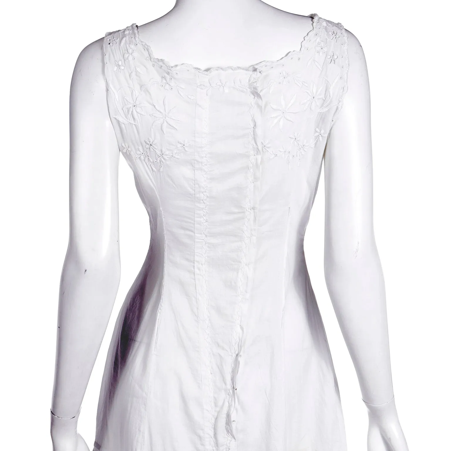 Victorian White Cotton Broderie Anglaise Dress w/ Embroidery & M Monogram