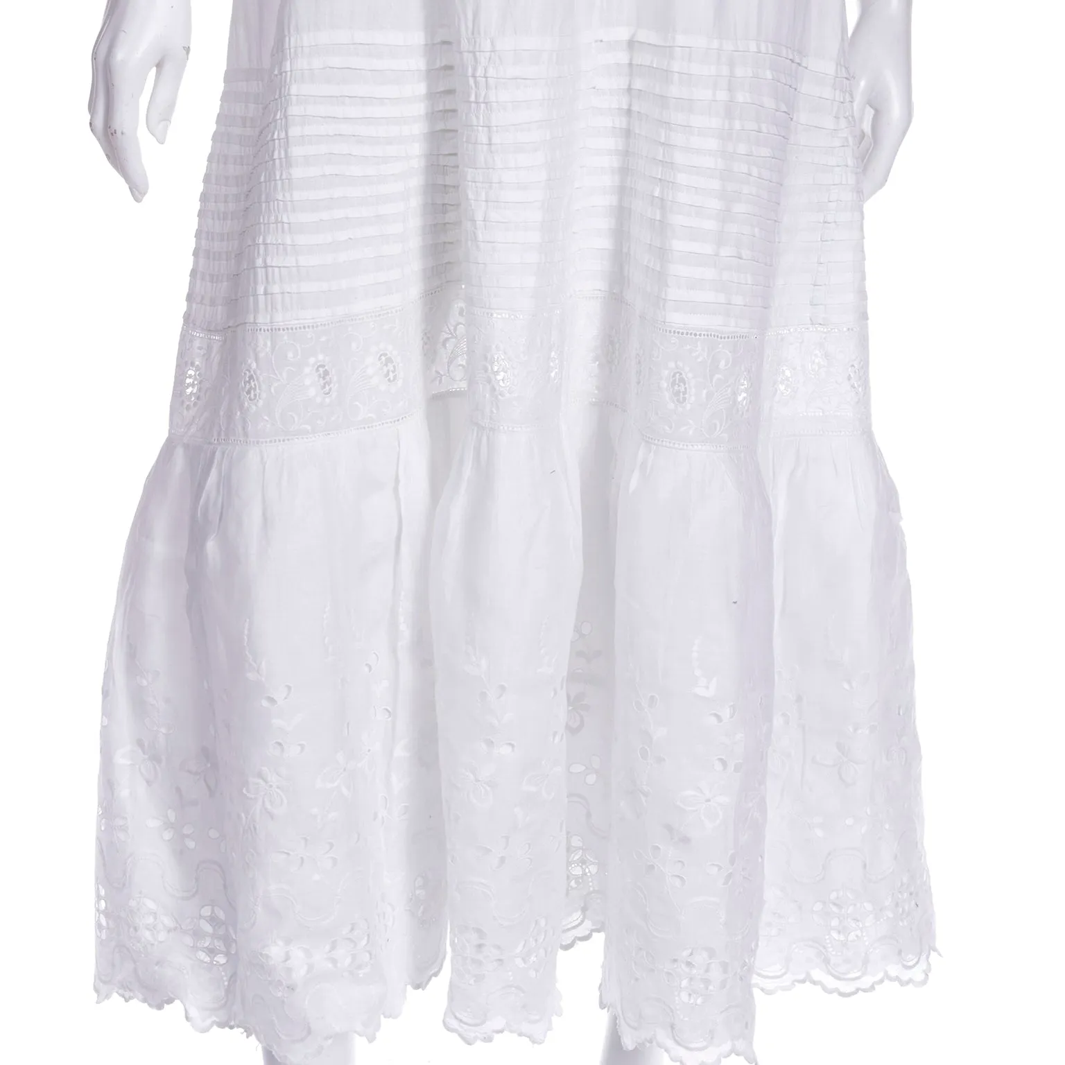 Victorian White Cotton Broderie Anglaise Dress w/ Embroidery & M Monogram