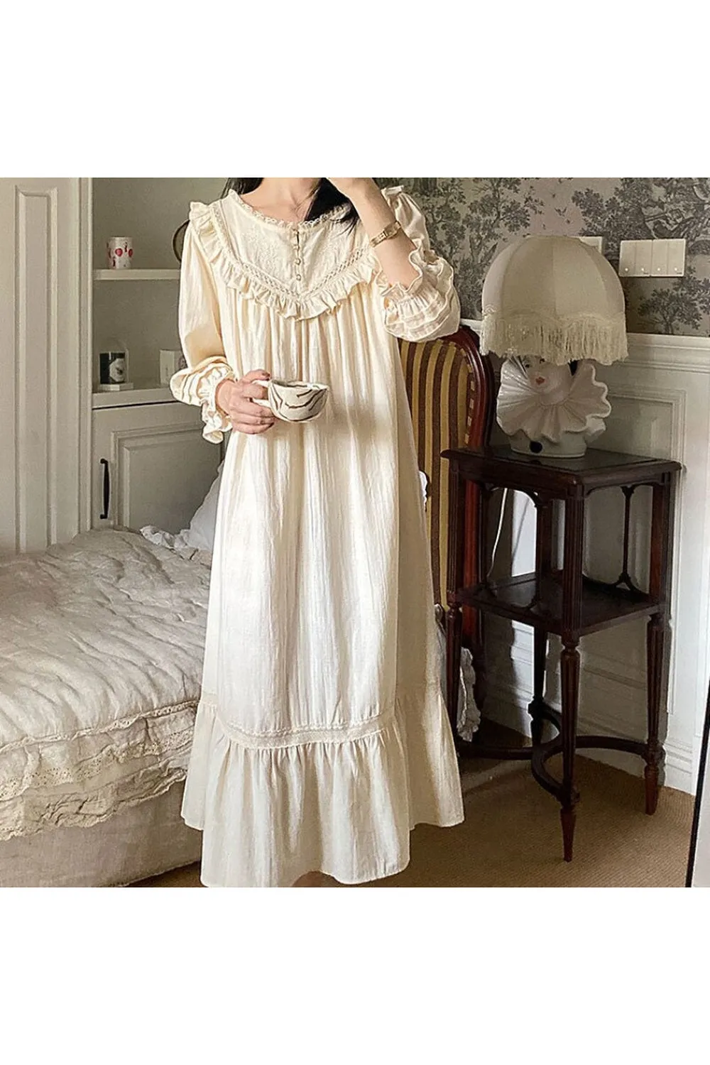 Vintage Romantic Princess Cotton Nightgown