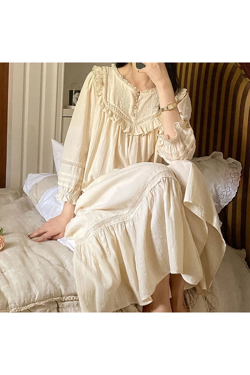 Vintage Romantic Princess Cotton Nightgown