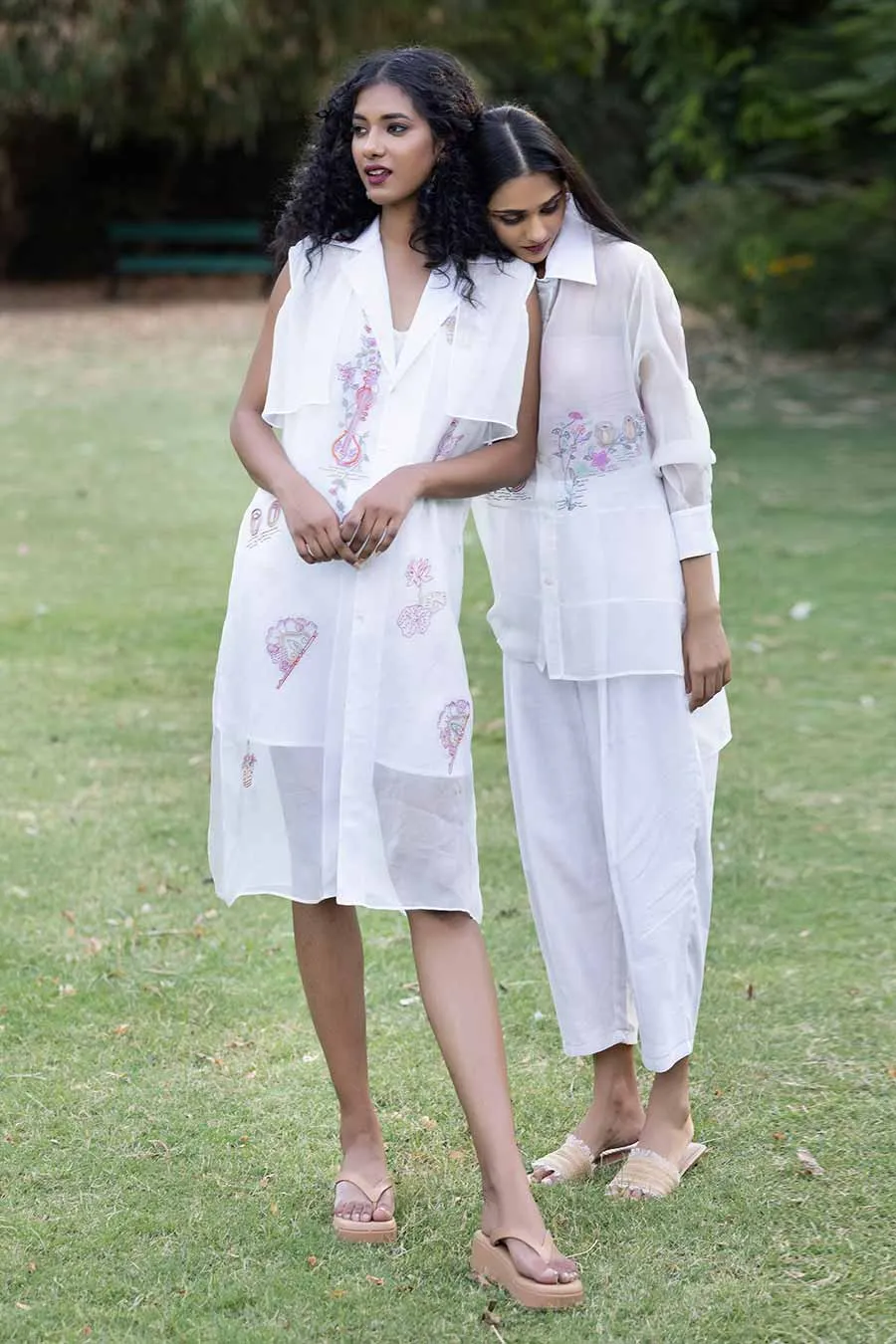 White Embroidered Trench Coat Dress